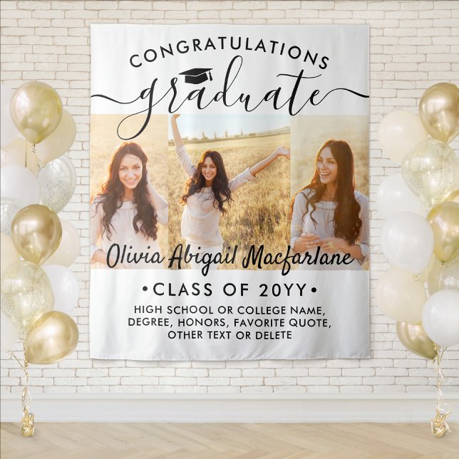 Graduation 3 Photo Collage Large Modern Backdrop Tapestry (Creator Uploaded)