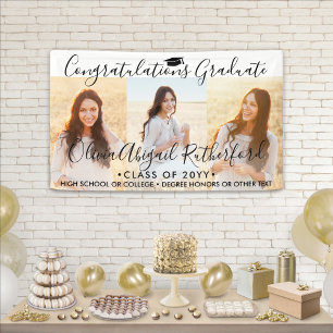 Graduation 3 Photo Collage Simple Black Script Banner