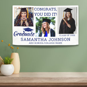 Graduation 3 Photo Congrats Grad 2025 Blue White Banner