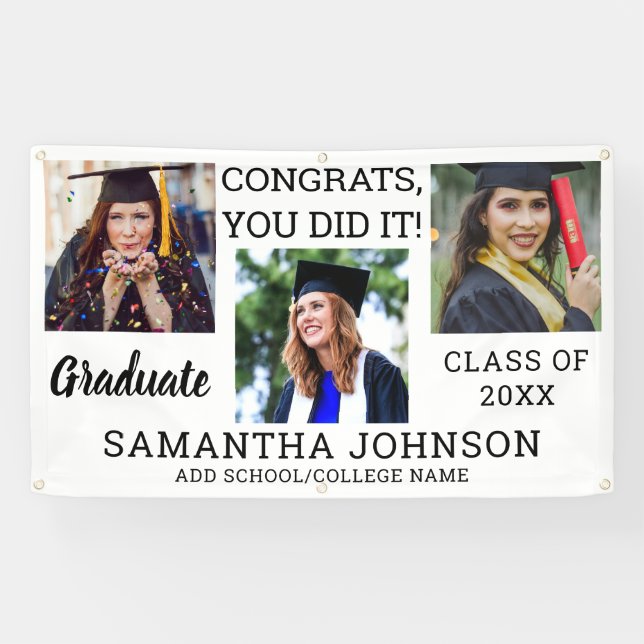 Graduation 3 Photo Congrats Graduate 2023 White Banner (Horizontal)