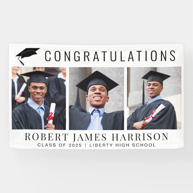 Graduation 3 Photo Congratulations Banner (Horizontal)