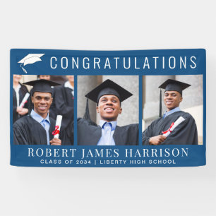 Graduation 3 Photo Congratulations Blue Banner