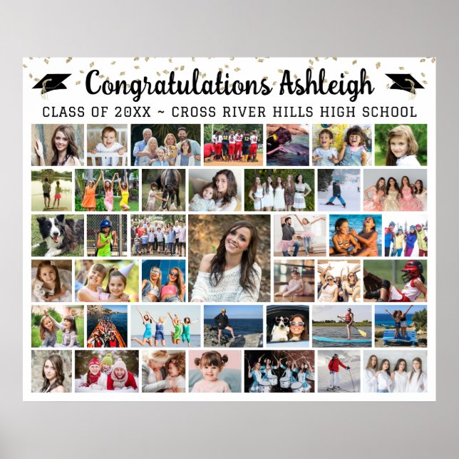Graduation 41 Photo Collage Confetti Custom Colour Poster (Front)