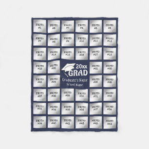 Graduation 44 Photo Collage (Editable BLUE) Fleece Blanket