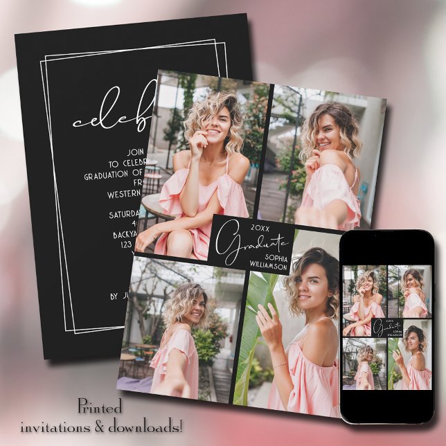 Graduation 4 Photo Collage Party Invitation (Creator Uploaded)