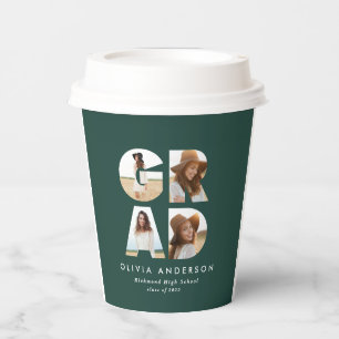 Graduation 4 photo modern personalised green paper cups