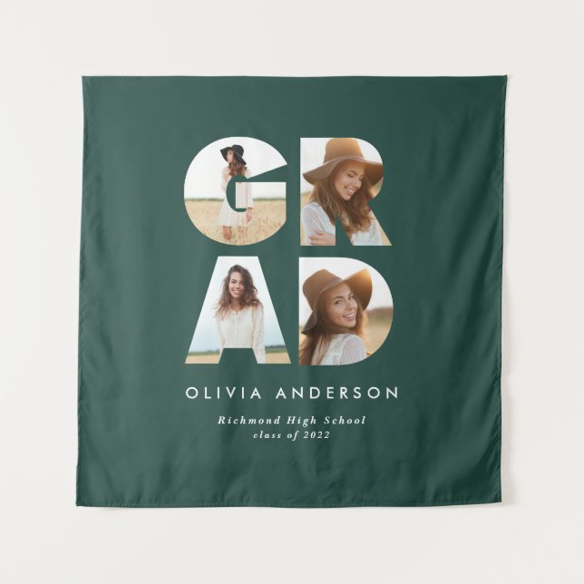 Graduation 4 photo modern personalised green tapestry (Front)