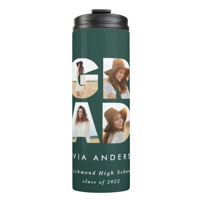Graduation 4 photo modern personalised green  thermal tumbler (Front)