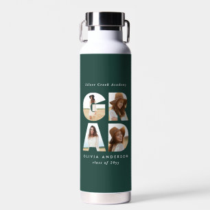 Graduation 4 photo modern personalised green water bottle