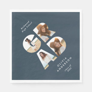Graduation 4 photo modern personalised navy blue napkin