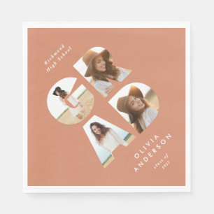Graduation 4 photo modern personalised peach napkin
