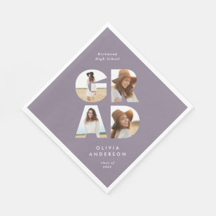 Graduation 4 photo modern personalised purple chic napkin