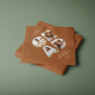 Graduation 4 photo modern personalised terracotta napkin