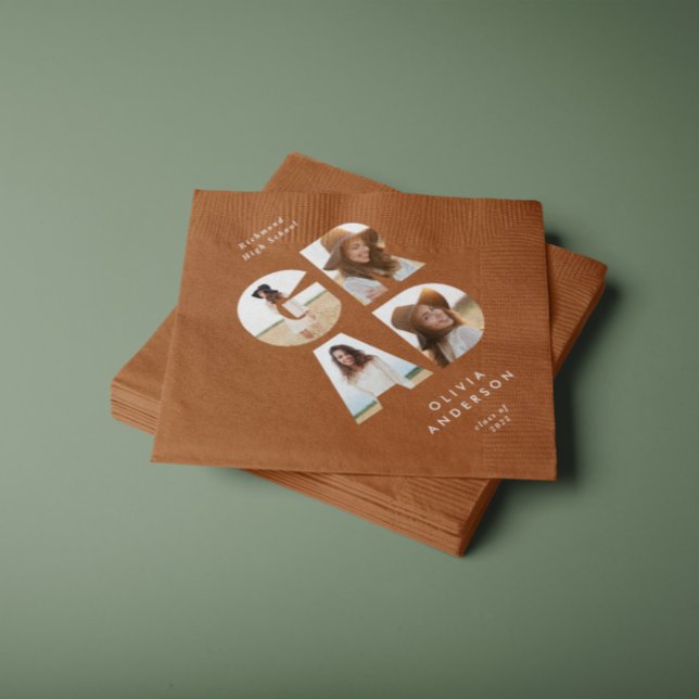 Graduation 4 photo modern personalised terracotta napkin (Creator Uploaded)