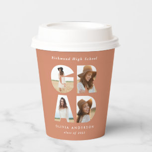 Graduation 4 photo modern personalised terracotta paper cups