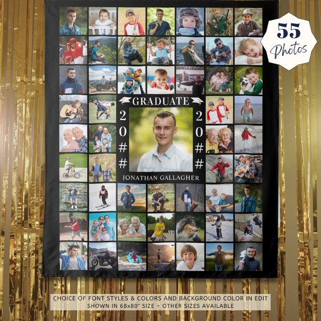 Graduation 55 Photo Collage Backdrop Custom Colour Tapestry (Creator Uploaded)