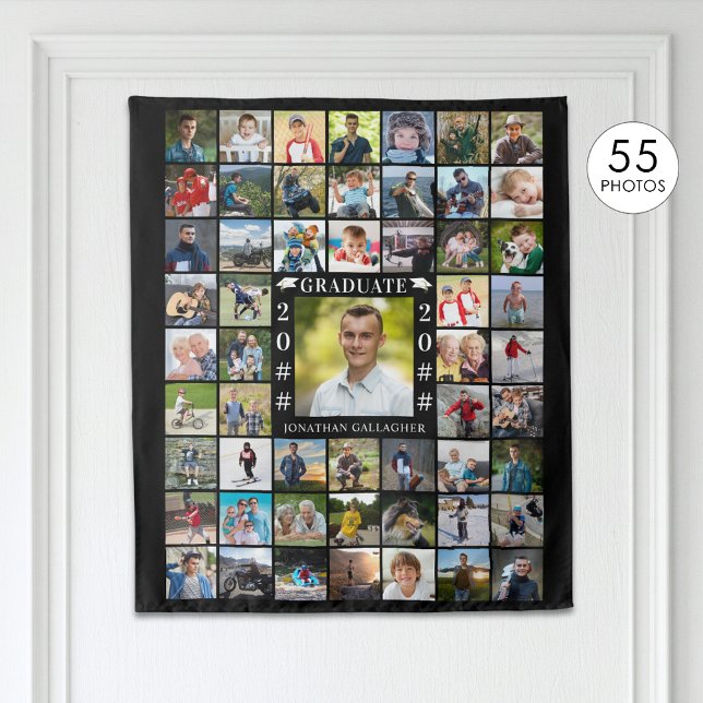 Graduation 55 Photo Collage Custom Colour Backdrop Tapestry (Creator Uploaded)
