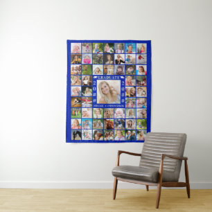 Graduation 55 Photo Royal Blue Collage Backdrop Tapestry