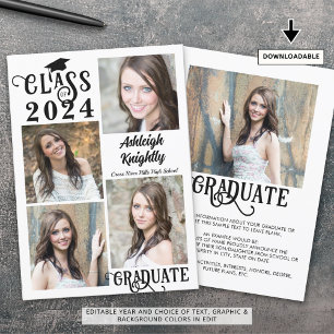 Graduation 5 Photo Modern Stylish Typography Announcement