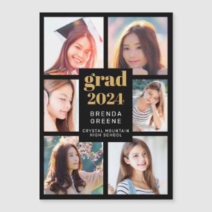 Graduation 6 Photo Collage Gold White Script Black