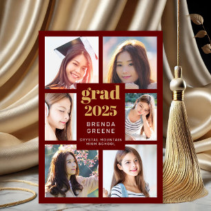 Graduation 6 Photo Collage Red Gold White Script