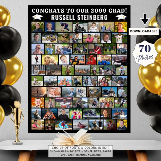 Graduation 70 Photo Collage Simple Custom Poster (Creator Uploaded)