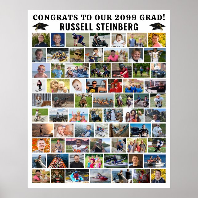 Graduation 70 Photo Collage Simple Custom Poster (Front)