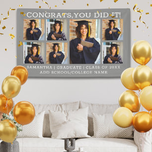 Graduation 7 Photo Collage Congrats Grad 2026 Grey Banner