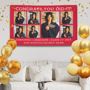 Graduation 7 Photo Collage Congrats Grad 2026 Red Banner