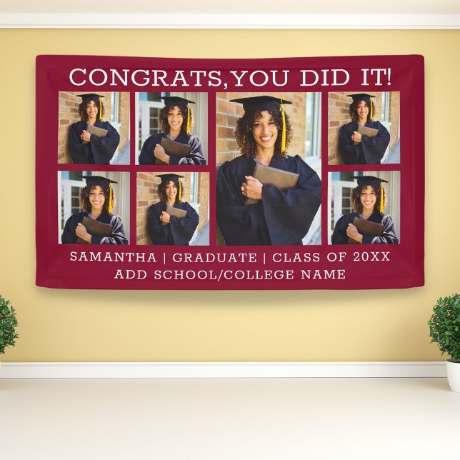 Graduation 7 Photo Congrats Grad 2023  Burgundy Banner (Creator Uploaded)