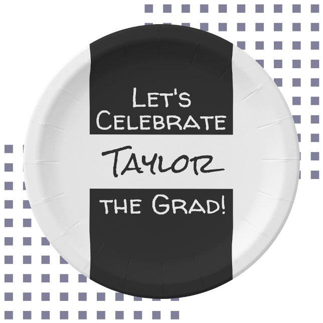 Graduation Add Name | Let's Celebrate the Grad Paper Plate (Depiction of Front of Paper Plate)