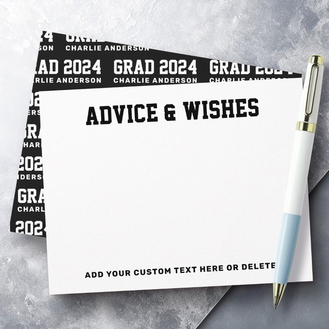 Graduation advice and wishes grad year black white card (Graduation advice and wishes grad year black white note card)