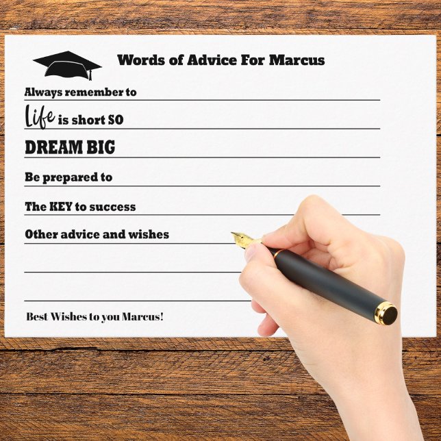 Graduation Advice Wishes Grad Party  Enclosure Card (Graduation Party Advice Words of Wisdom cards for guests to fill out. )