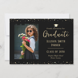Graduation Announcement Black and Gold Photo