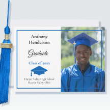 Graduation Announcement Blue Cap and Photo
