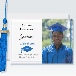 Graduation Announcement Blue Cap and Photo