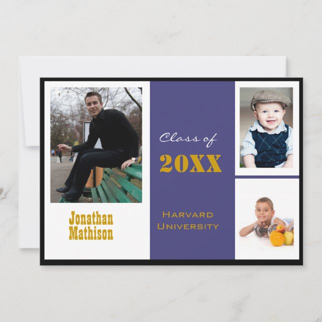 Graduation Announcement Blue Photo Invitation (Front)