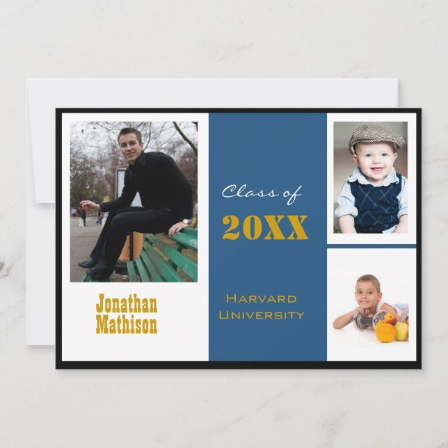 Graduation Announcement Blue Photo Invitation (Front)