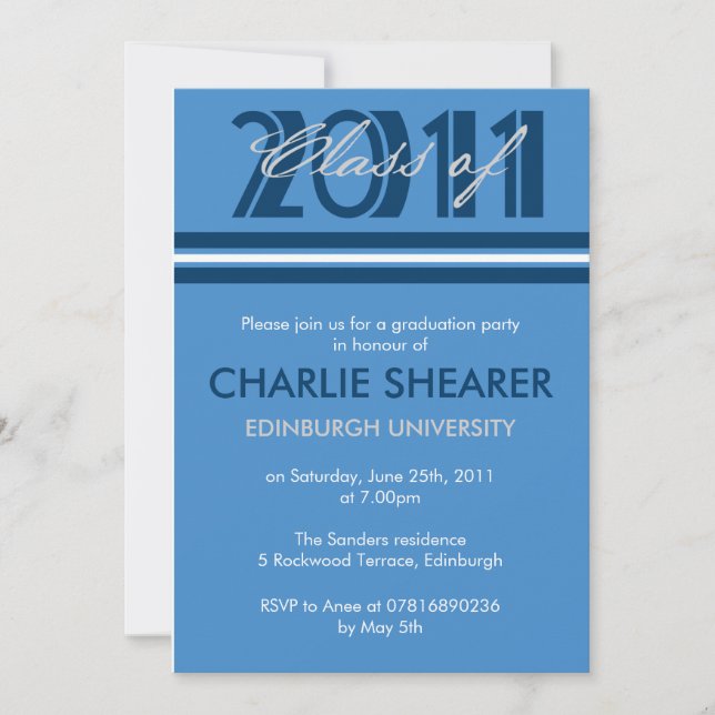 Graduation Announcement Blue & White Stripes (Front)