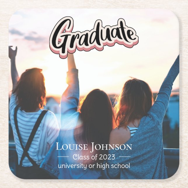 Graduation Announcement Class of 2023 Square Paper Coaster (Front)