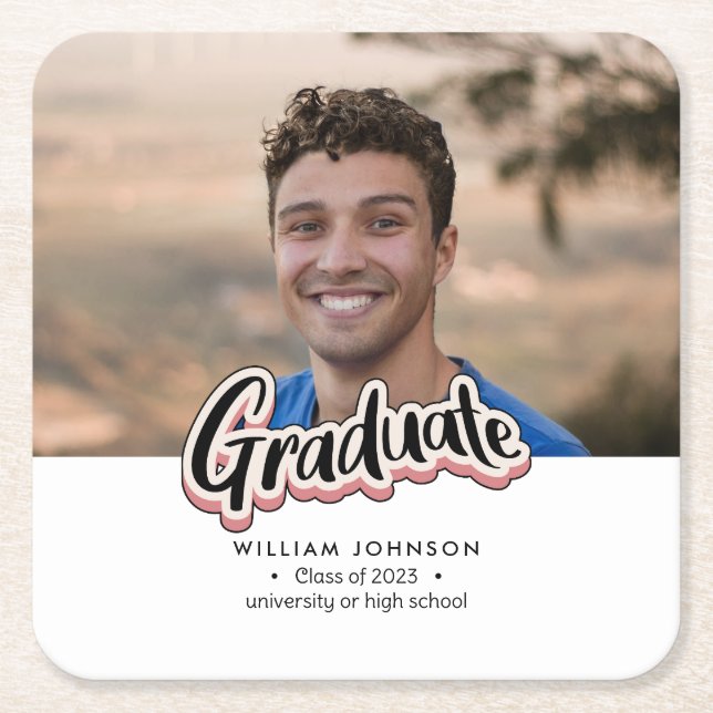 Graduation Announcement Class of 2023 Square Paper Coaster (Front)