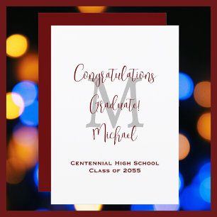 Graduation Announcement, Name Burgundy White Grey Invitation