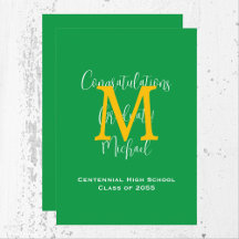 Graduation Announcement, Name, Green and Gold