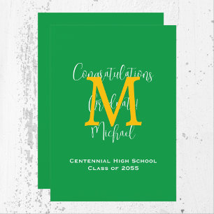 Graduation Announcement, Name, Green and Gold Invitation