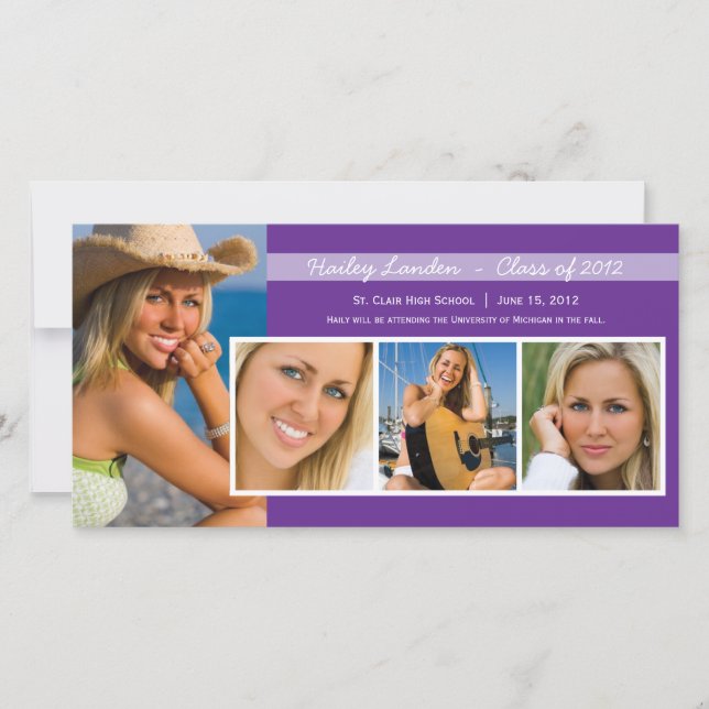 Graduation Announcement Photo Cards |  Purple (Front)
