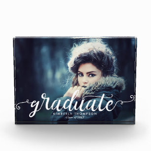 Graduation Announcement Photo Elegant Script Chic Block