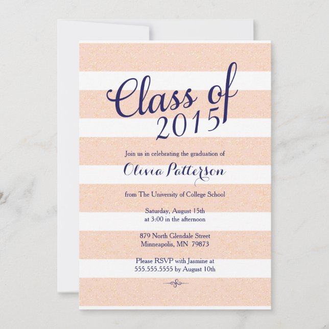 Graduation Announcement - Pink and Gold Glitter (Front)