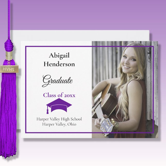 Graduation Announcement Purple Cap and Photo (Creator Uploaded)