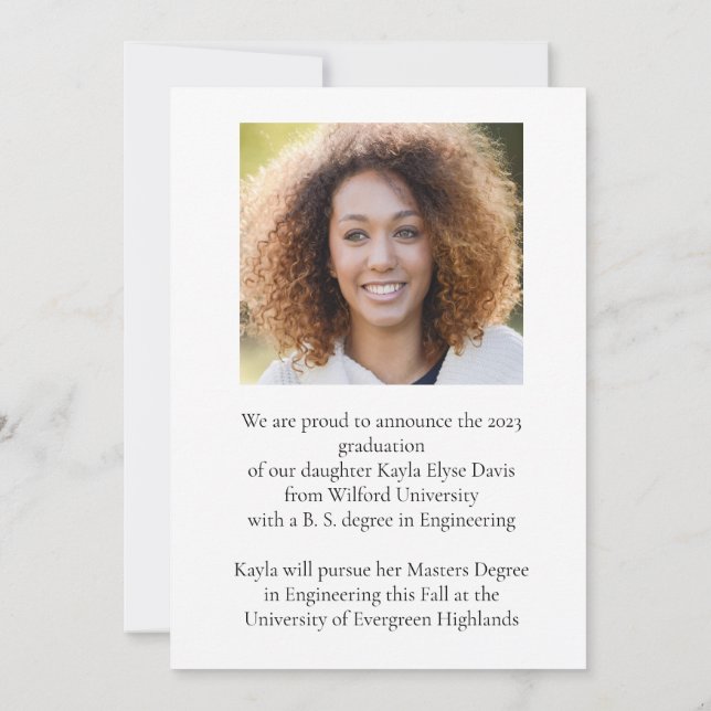 Graduation Announcement Trendy  Girly Elegant     (Back)