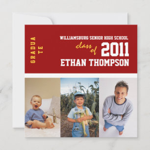 Graduation Announcement with 3 Photos in Red